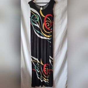 Black Maxi Skirt with Multicolor Swirl Accents
